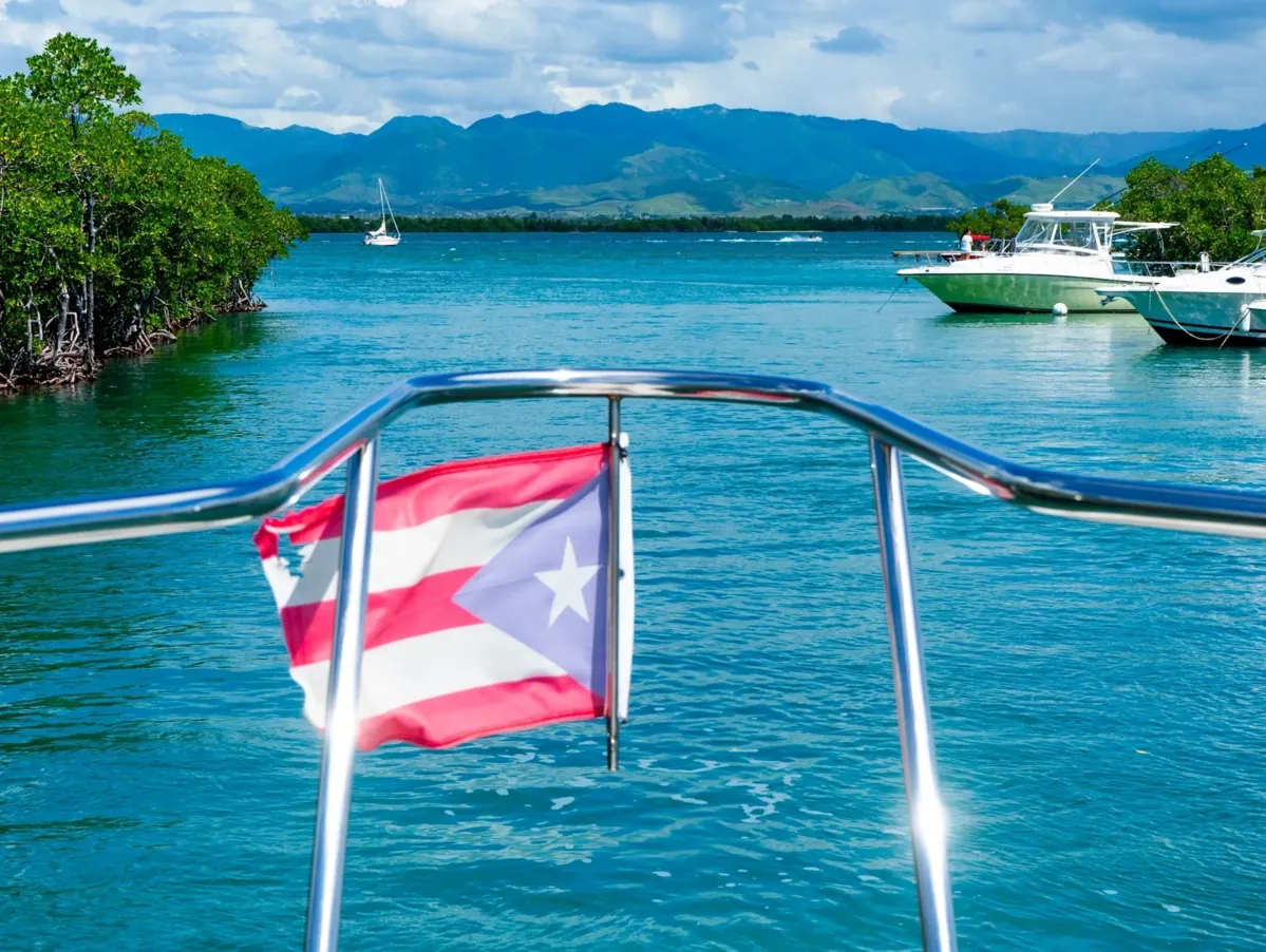 Puerto Rico flag on the bow of a boat